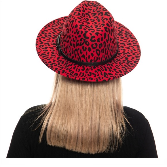Red Leopard 🐆 Print Fedora Hats - Picture 3 of 3
